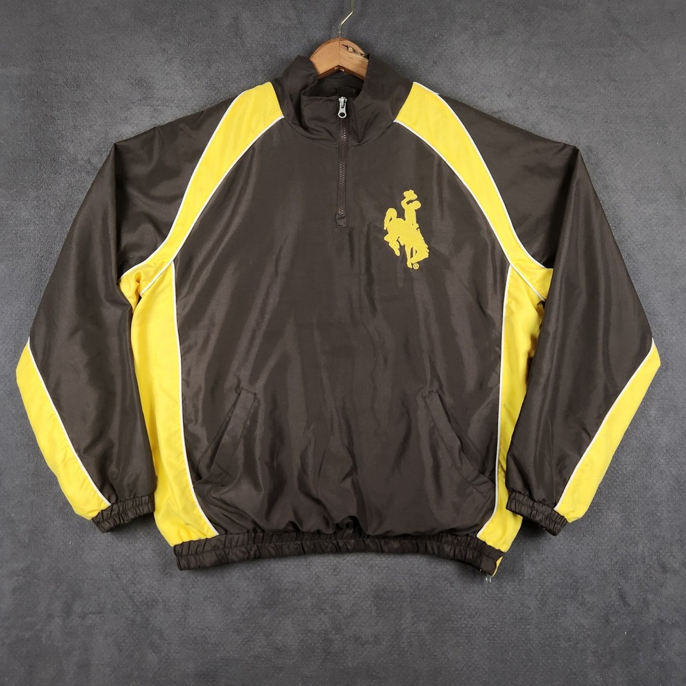 Wyoming Cowboys 58 Sports Windbreaker Mens Large Brown Yellow 1/4 Zip Pullover